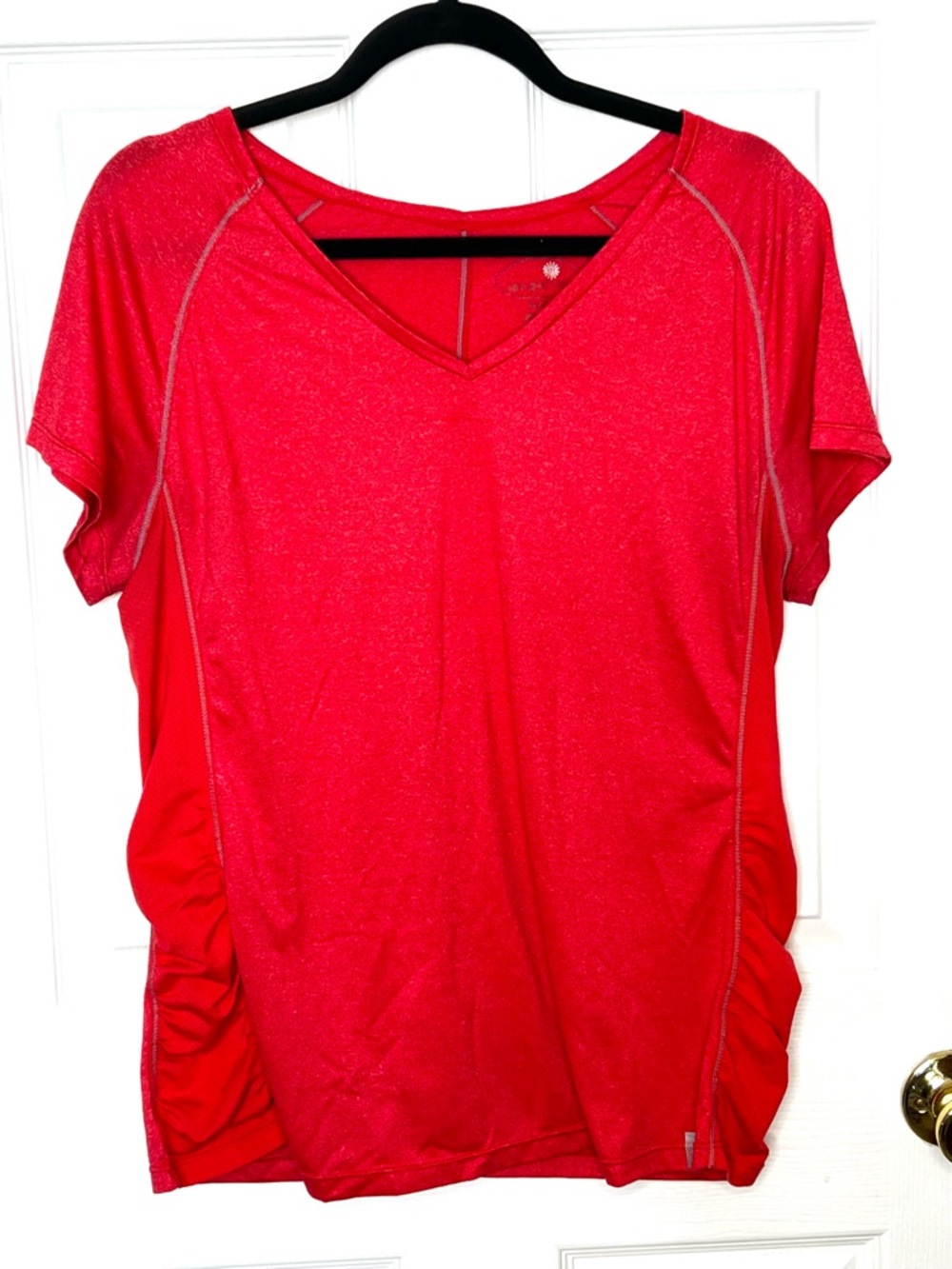 Tangerine Athletic Tee Coral Ruched Mesh V-Neck XL
